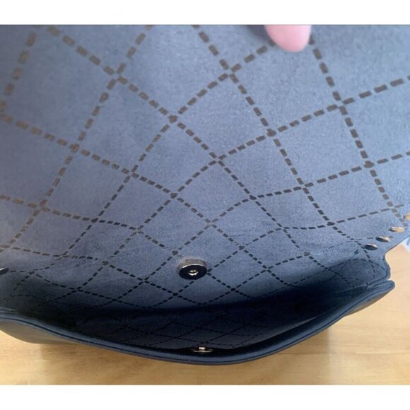 Mark & Hall Fold Over Black Faux Leather Crossbody Flap Bag Gold Rock Stud EUC - Picture 6 of 15